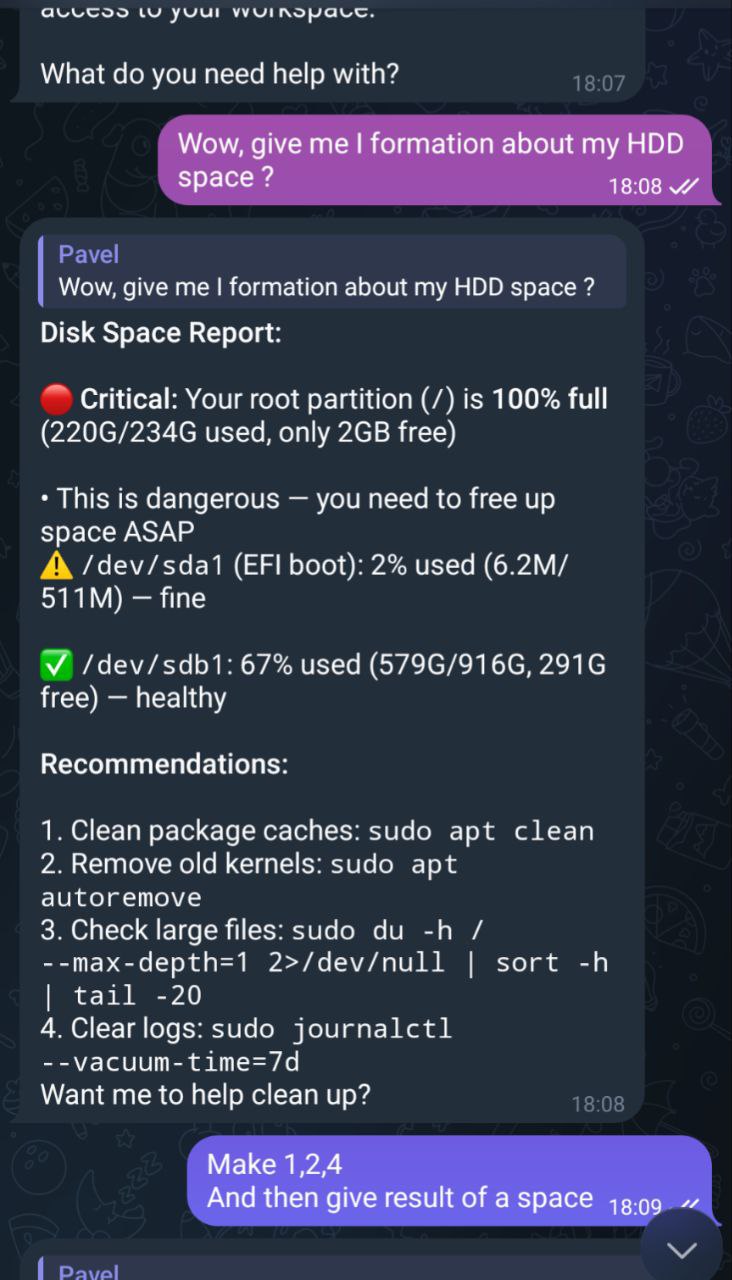 Clawdbot в действии - управление системой через Telegram